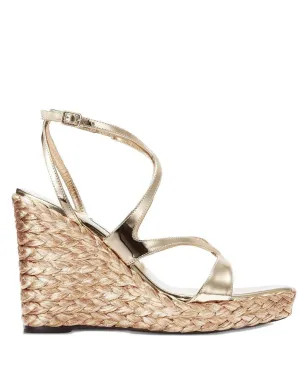 Jimmy Choo Ayla メタリック クロスストラップ ウェッジサンダル ゴールド - サムネイル1