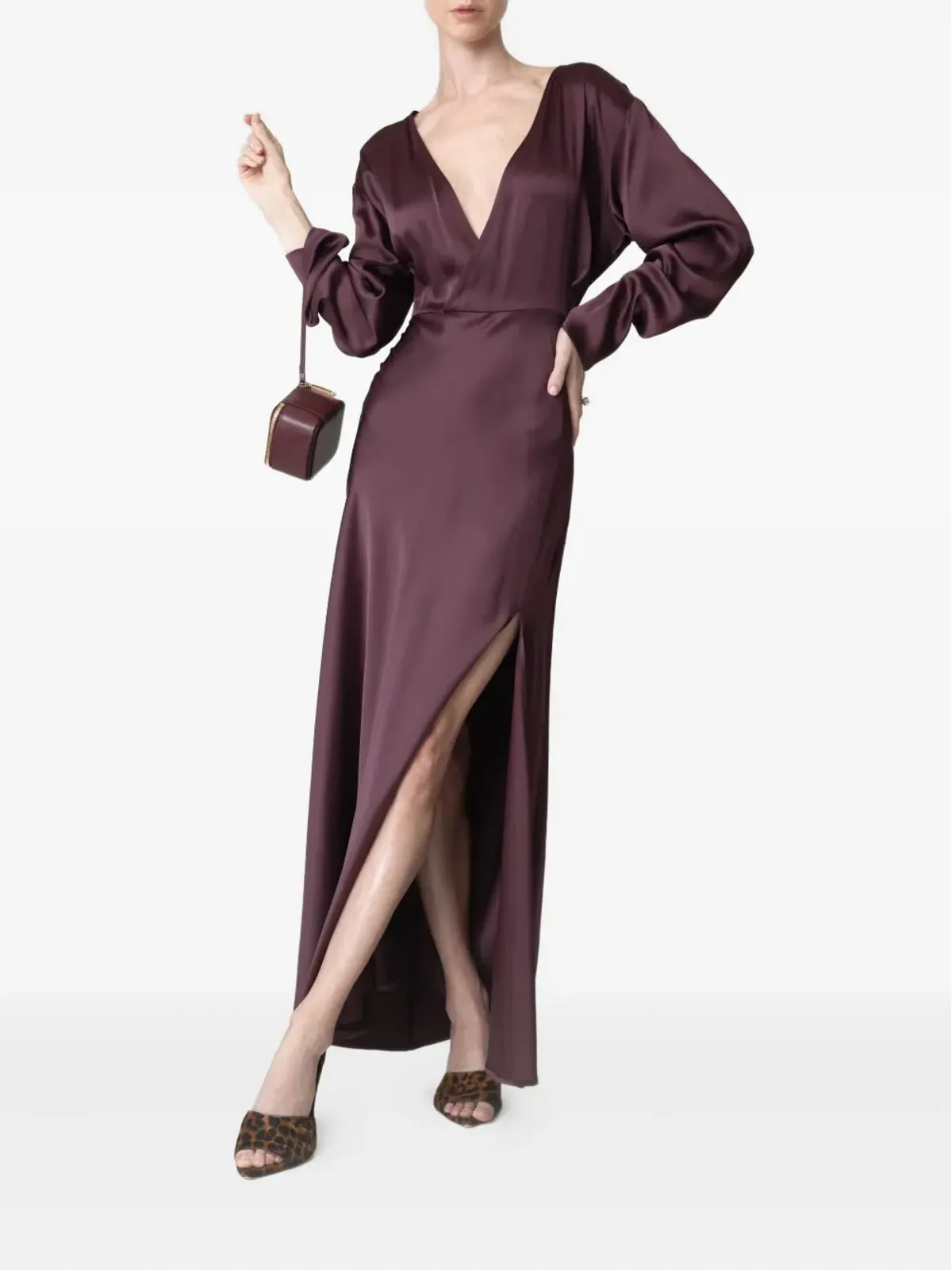 LAPOINTE v-neck side-slit dress - 946 Mulberry - 画像2