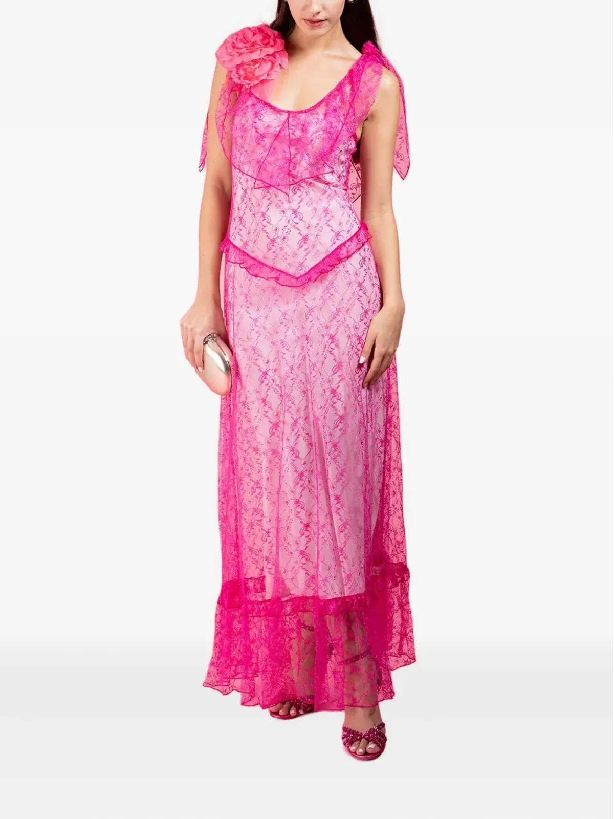 Rodarte 花柄レースのフリルドレス - 画像2