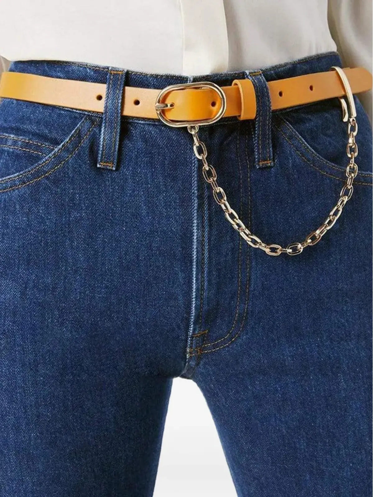 FRAME オーバルバックル チェーンディテール ベルト - オレンジ - 画像2