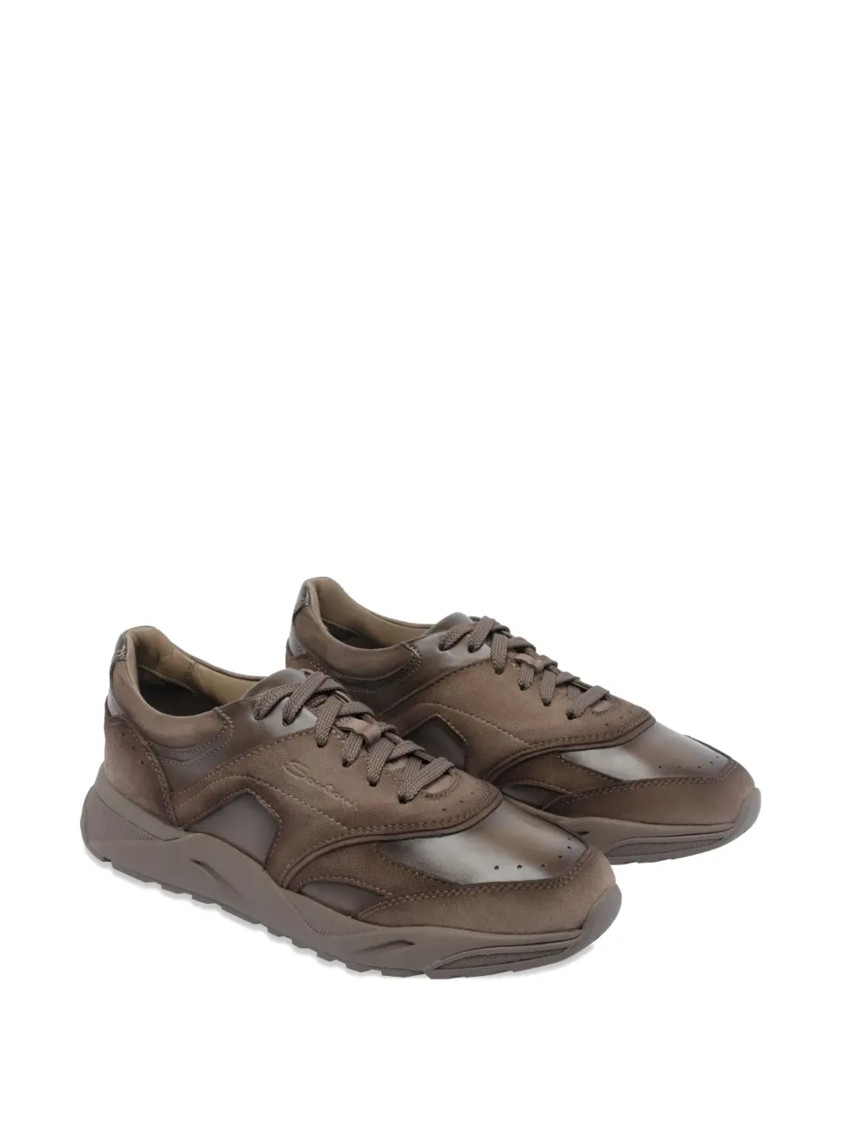 Santoni イノヴァ レザー スエード スニーカー ブラウン - 画像2