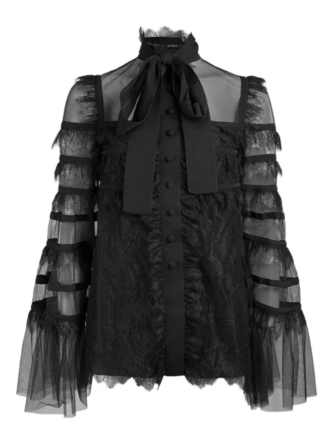 Elie Saab Elie Saab レーストリム付きチュールブラウスの商品画像