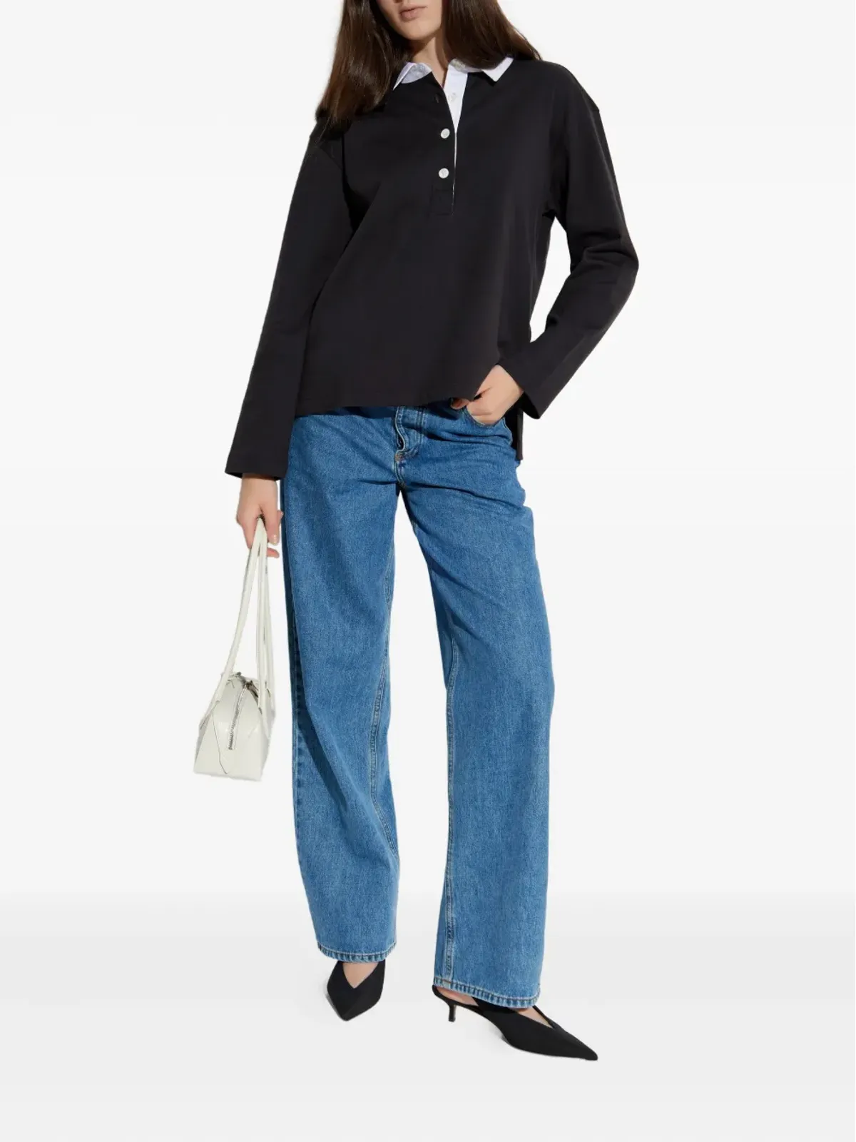 Kate Spade 長袖ボタン付きラグビー調ポロシャツ - ブラック - 画像2