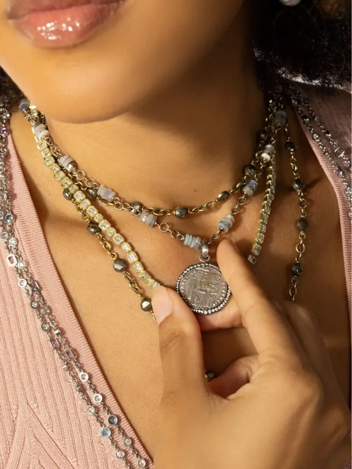 Sylva & Cie 18Kホワイトゴールド ヴェニシアン ダイヤモンド コイン ペンダント - 画像2