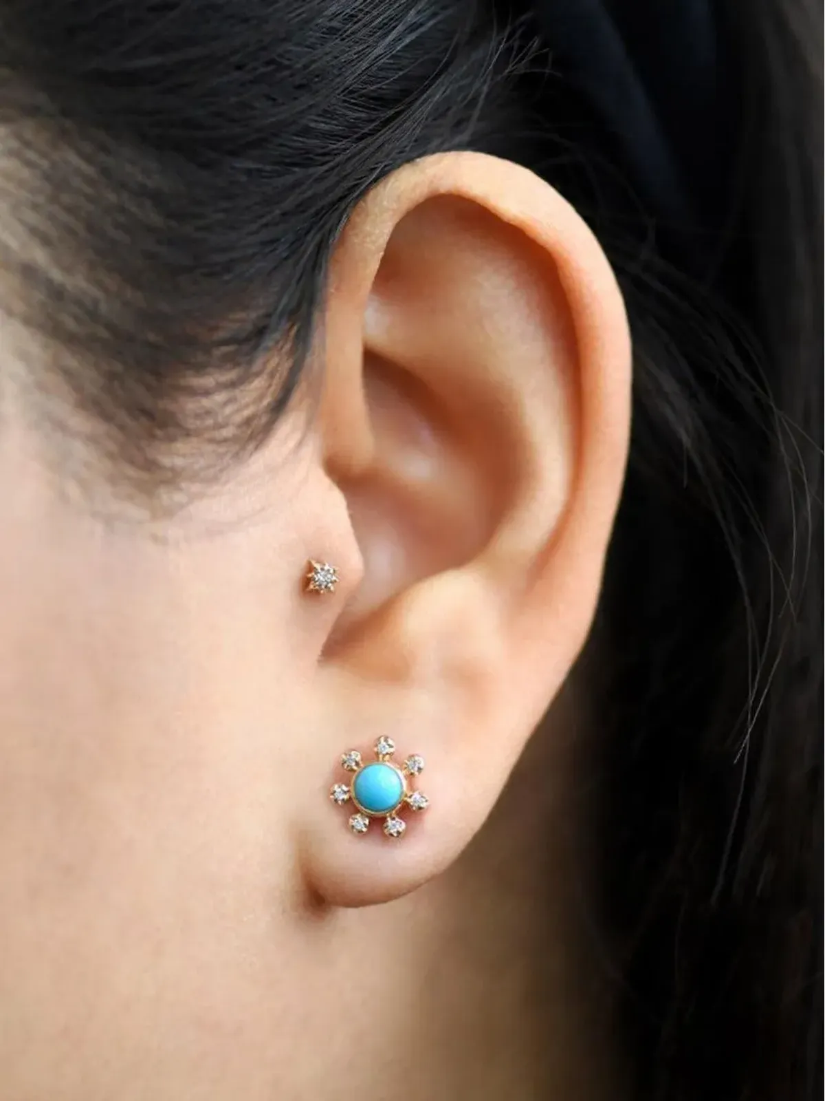 Anzie 14K イエローゴールド ターコイズ Dew Drop Etoile スタッドピアス - 画像2