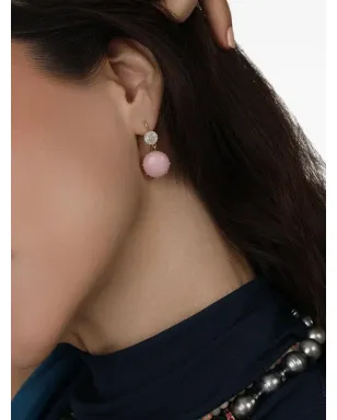 Sylva & Cie 18Kイエローゴールド アイシー ダイヤモンドとピンクオパールのイヤリング - サムネイル4