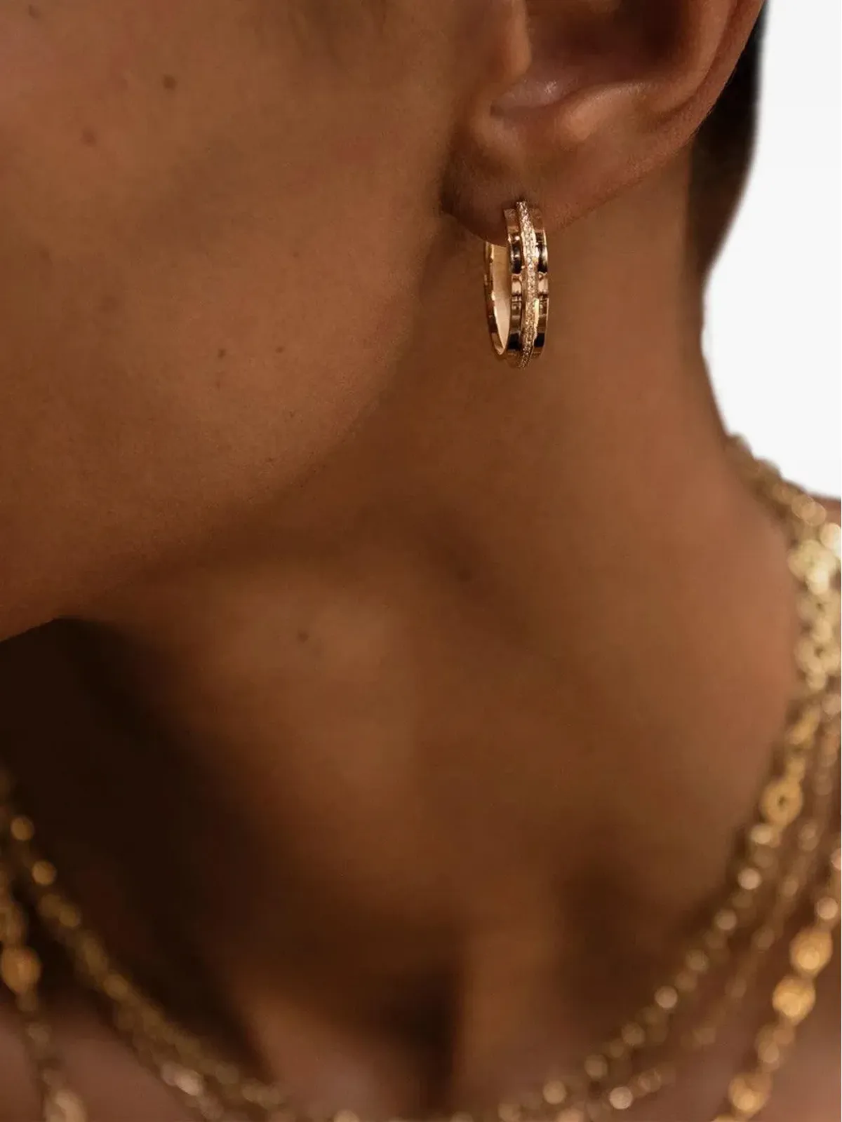 Azlee 18K イエローゴールド ダイヤモンド 階段状フープピアス - 画像2
