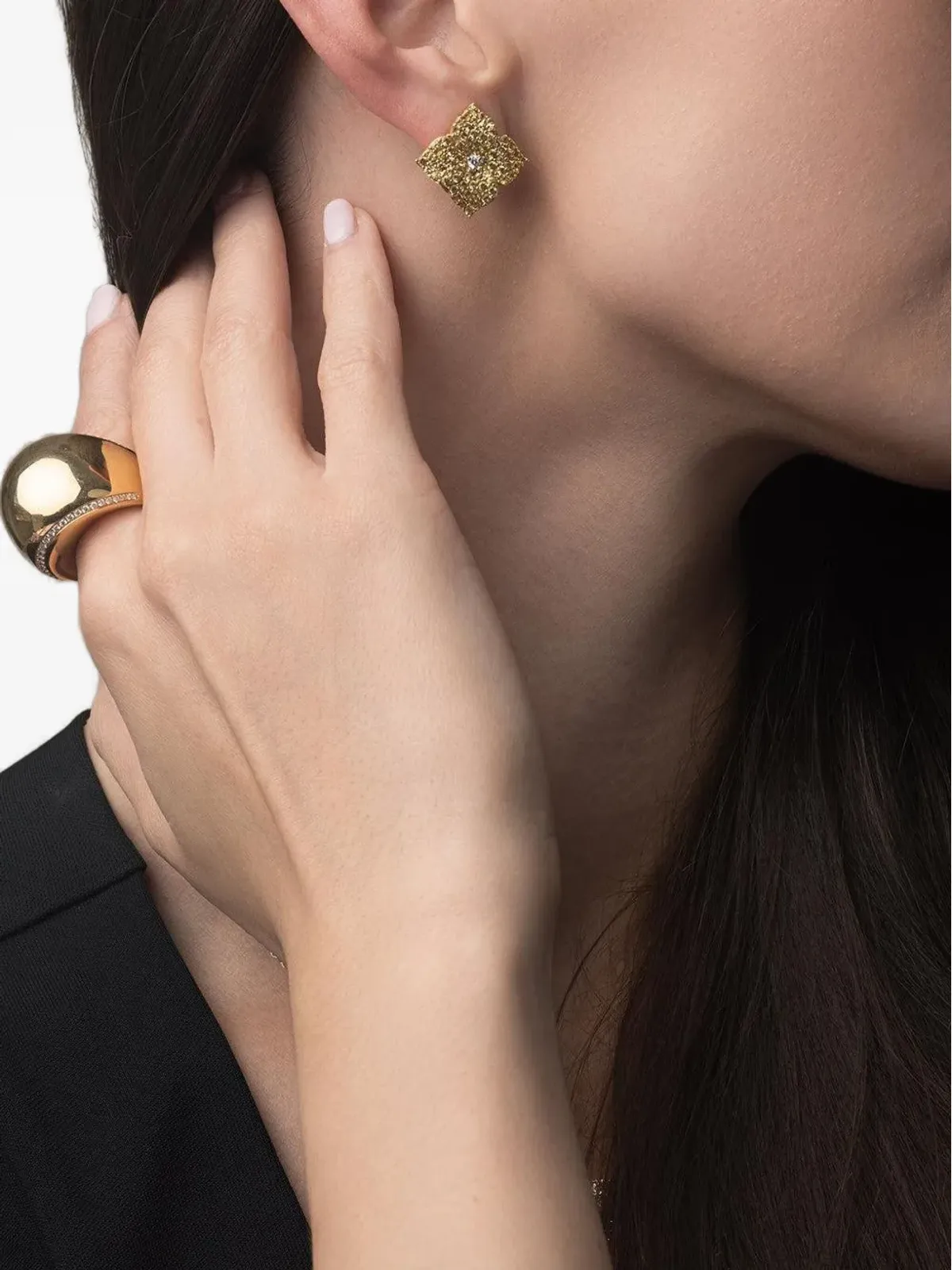 Piranesi 18K イエローゴールド 大型 Fiore サファイア イヤリング - 画像3