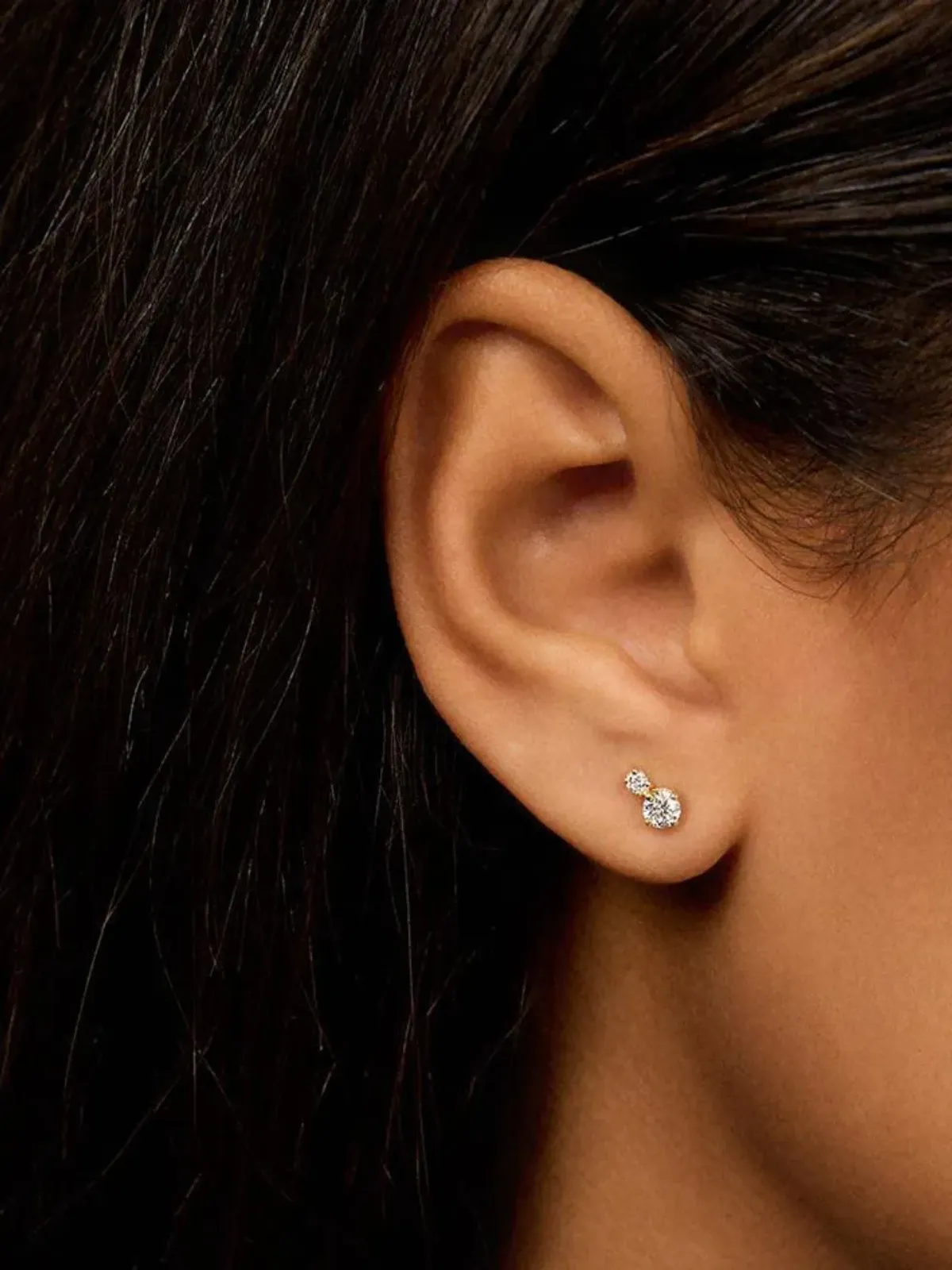 Melissa Kaye 18Kイエローゴールド ダイヤモンド ダブルスタッド ピアス - 画像2