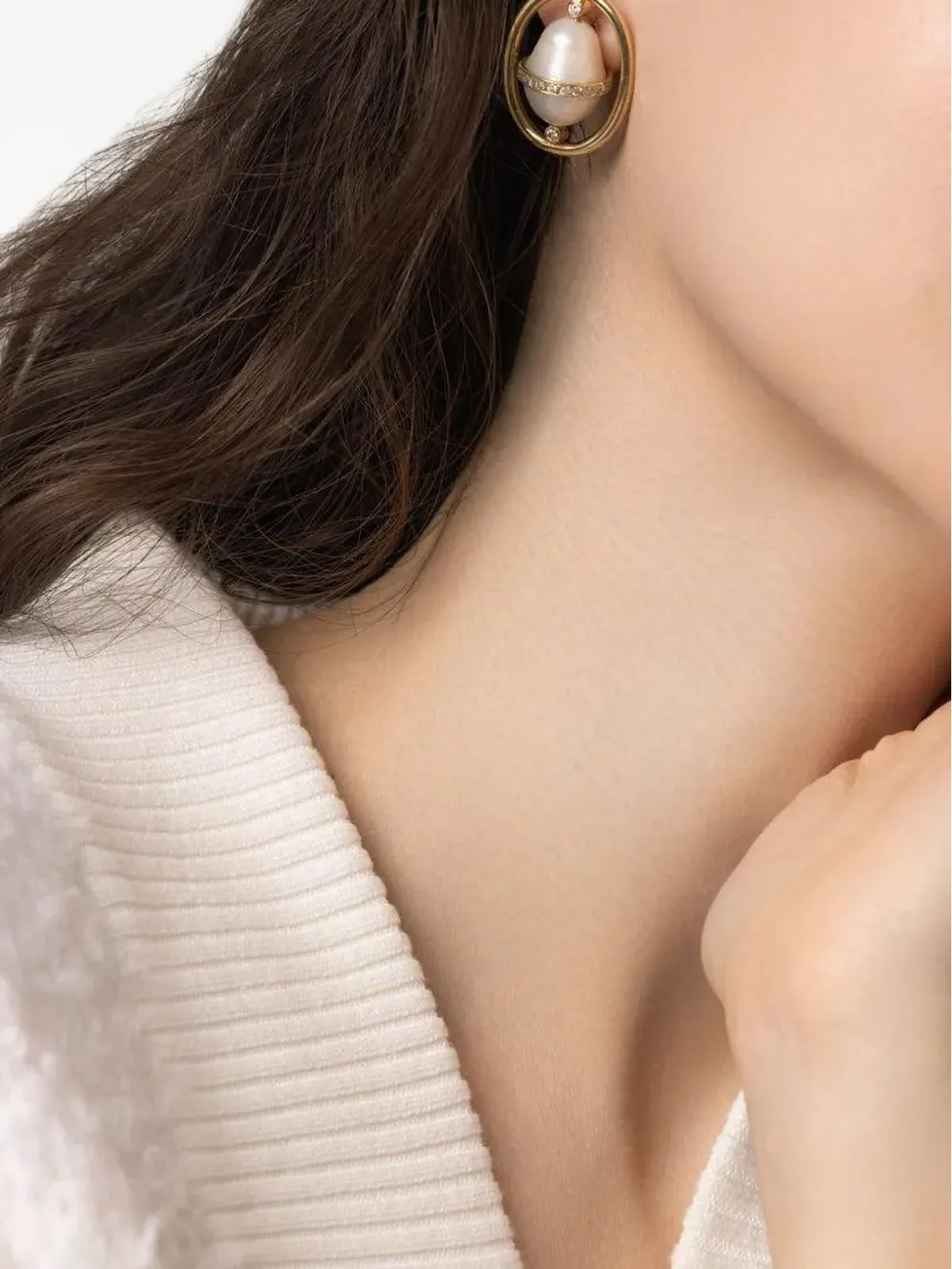 DENISE CASSOU 18Kイエローゴールド ダイヤモンド パール イヤリング - 画像3