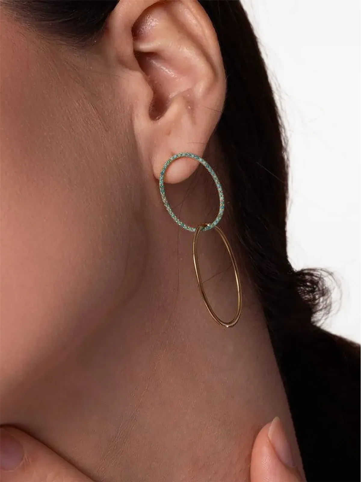 DEVON WOODHILL Yellow Gold Turquoise Double Circle Earrings - 画像2