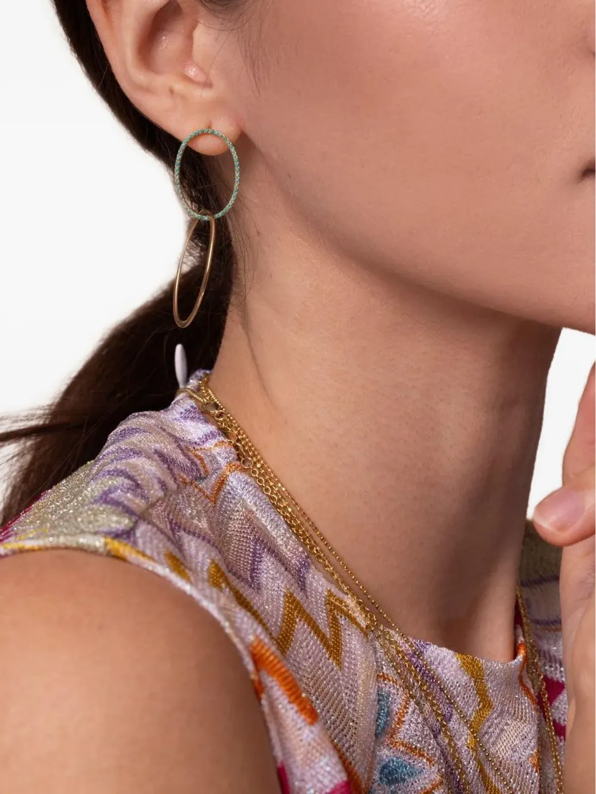 DEVON WOODHILL Yellow Gold Turquoise Double Circle Earrings - 画像3