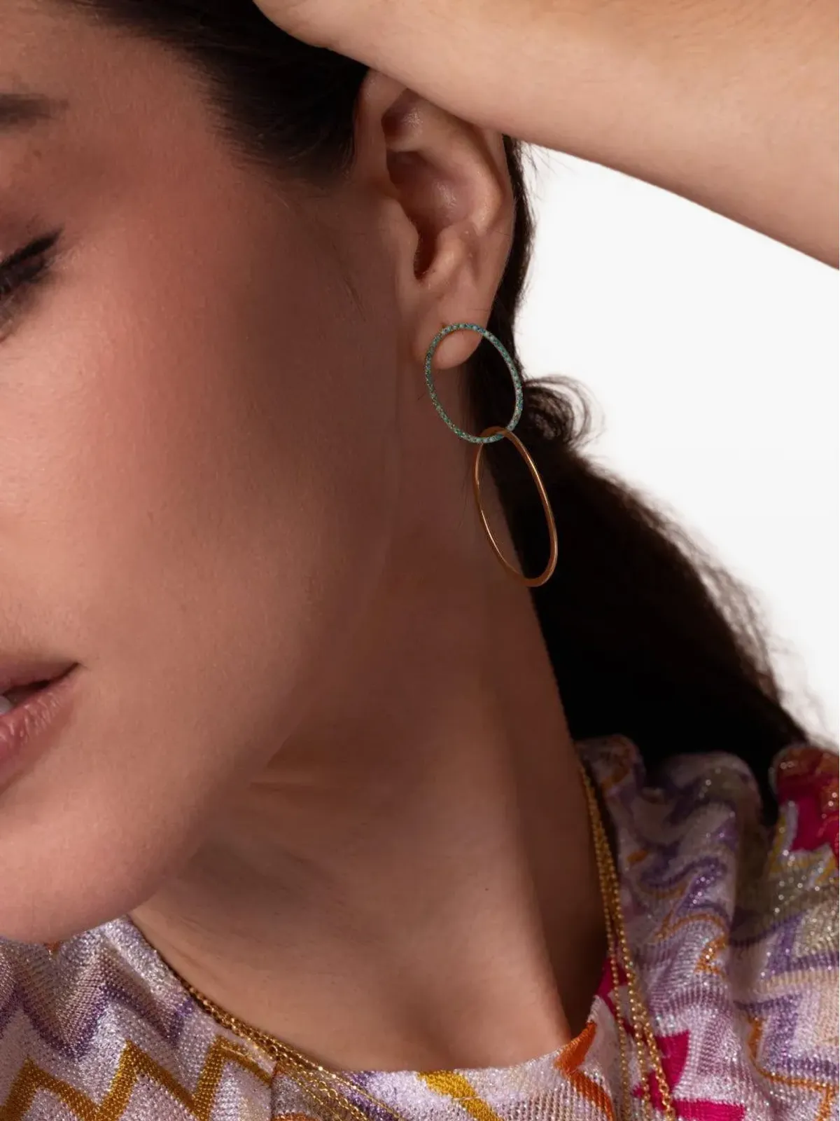 DEVON WOODHILL Yellow Gold Turquoise Double Circle Earrings - 画像4