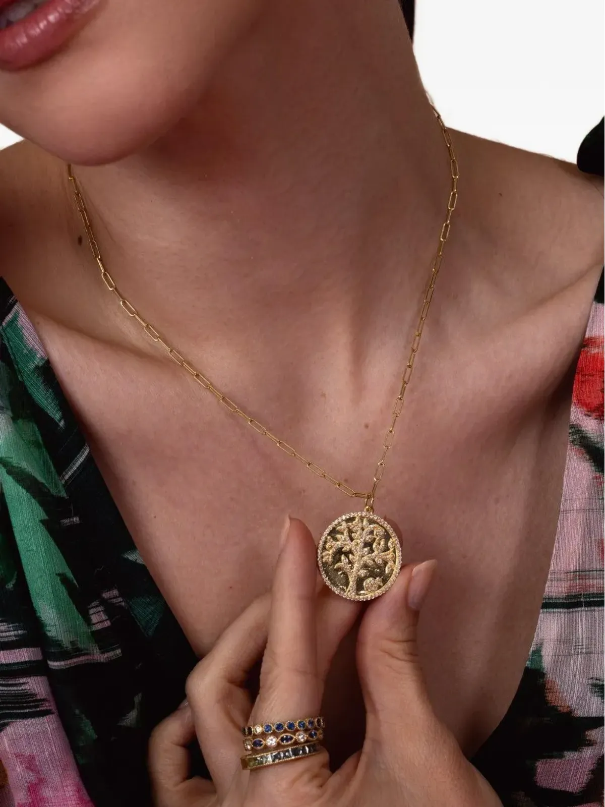 Tanya Farah 18K yellow gold Tree of Life diamond necklace - 画像2
