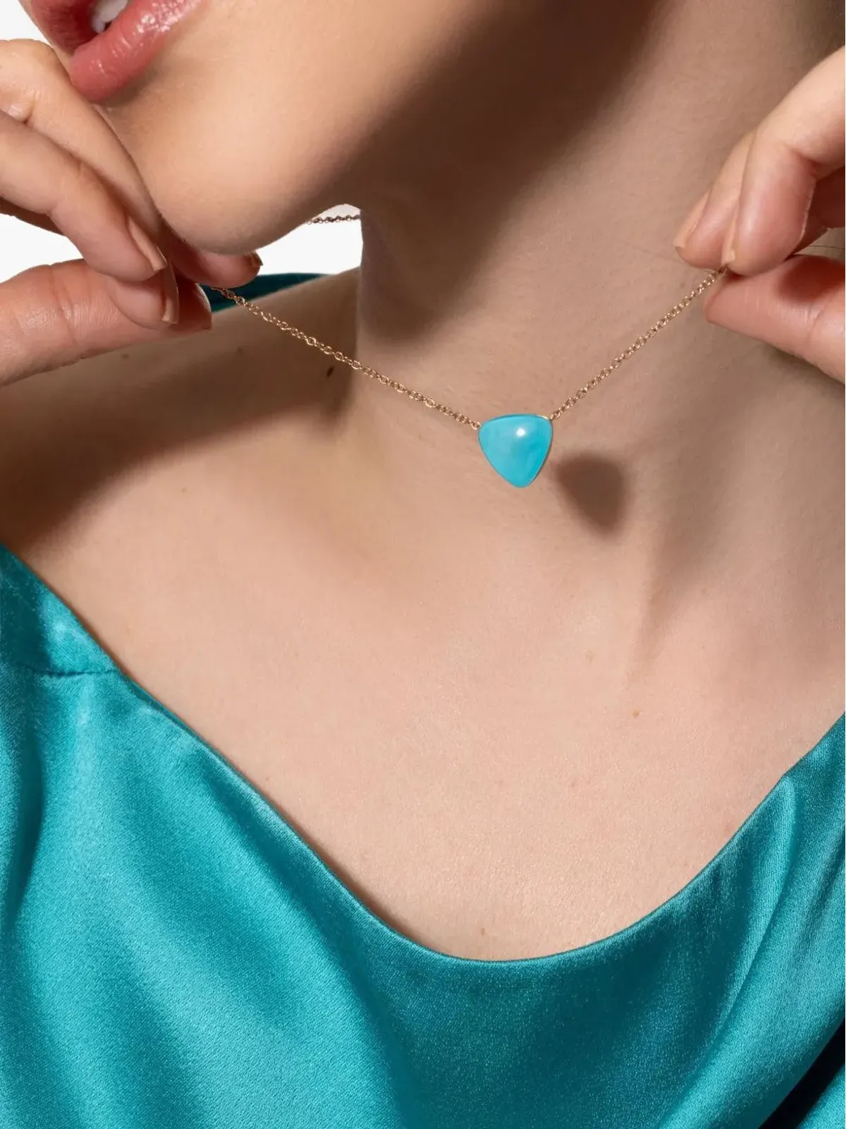 VHERNIER 18Kローズゴールド ロッククリスタル ターコイズ ペンダントネックレス - ブルー - 画像4