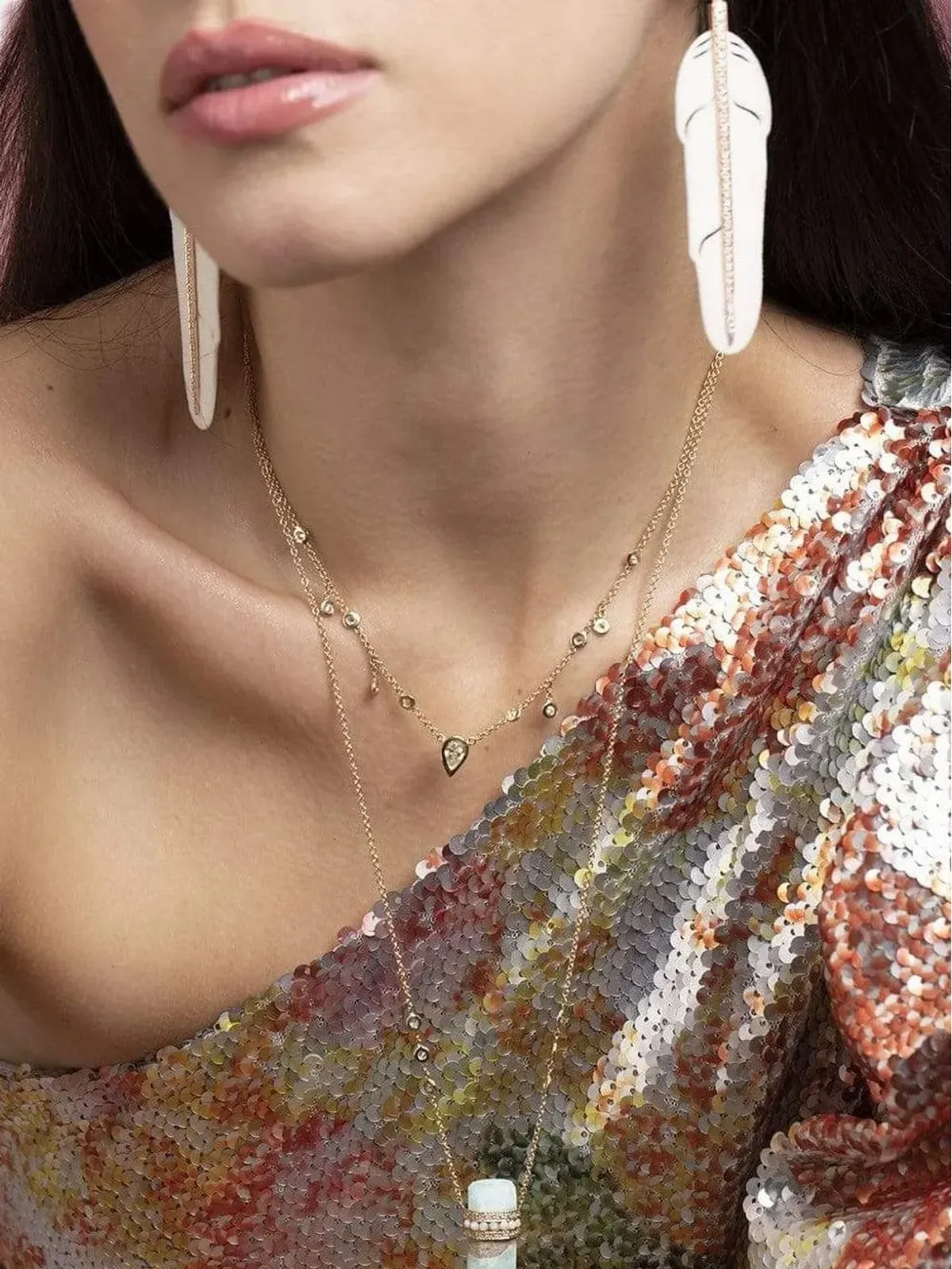 Jacquie Aiche 14K イエローゴールド ティアドロップ ダイヤモンド シェーカーネックレス - 画像2