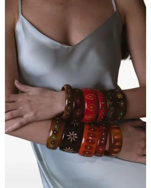 Mark Davis 18K イエローゴールド トパーズ 花モチーフ Bakelite バングル - サムネイル2