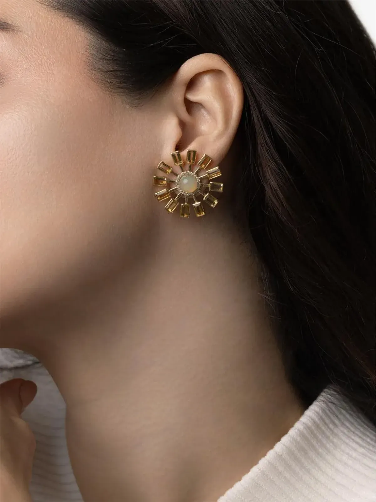 DENISE CASSOU 18K イエローゴールド オパール サンバースト イヤリング - 画像4
