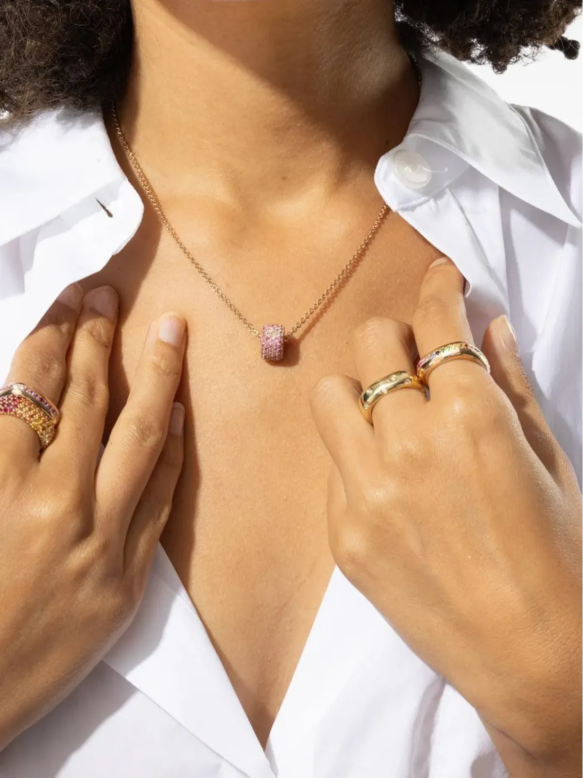 FULLORD 18K ローズゴールド ゴースト・マルチストーン ペンダント - ピンク - 画像3