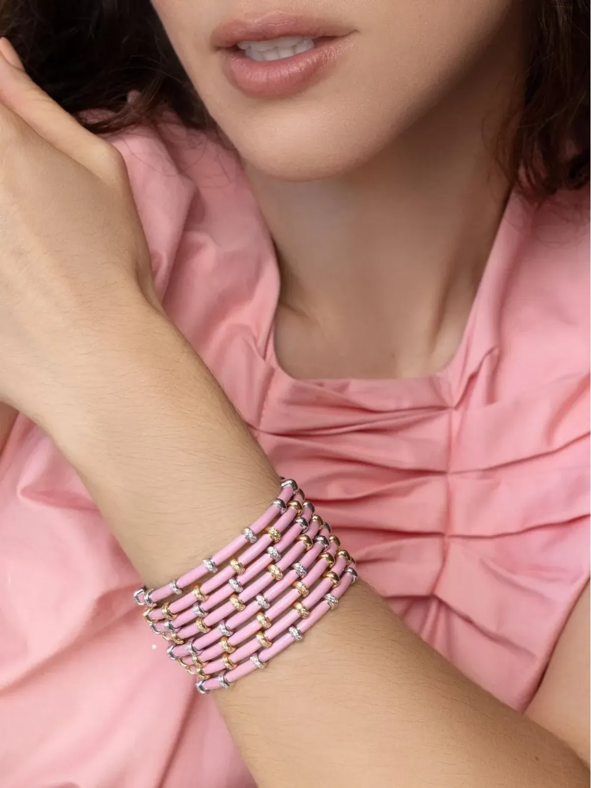 Sidney Garber 18K イエローゴールド ピンク カーリー ダイヤモンド ブレスレット - 画像2