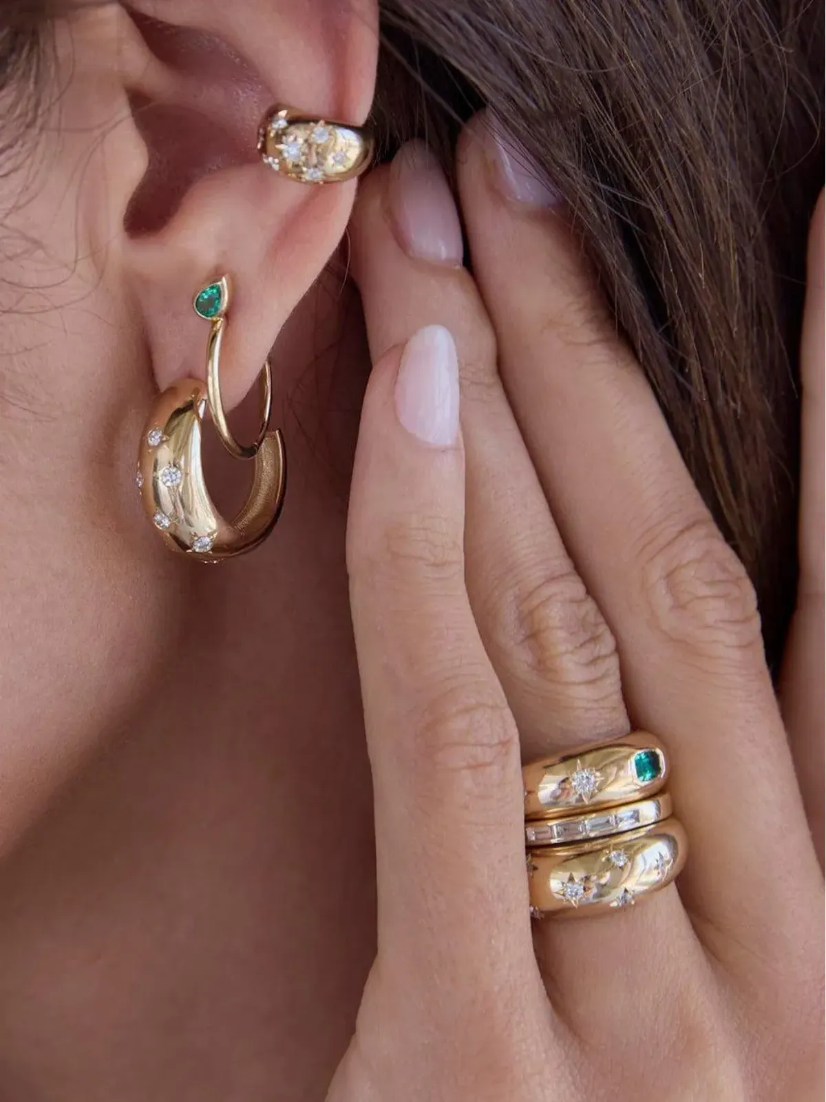 Zoë Chicco 14K イエローゴールド ダイヤモンド スター フープピアス - 画像1
