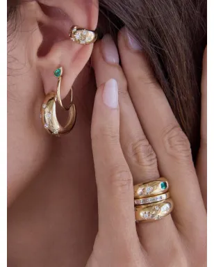 Zoë Chicco 14K イエローゴールド ダイヤモンド スター フープピアス - サムネイル1