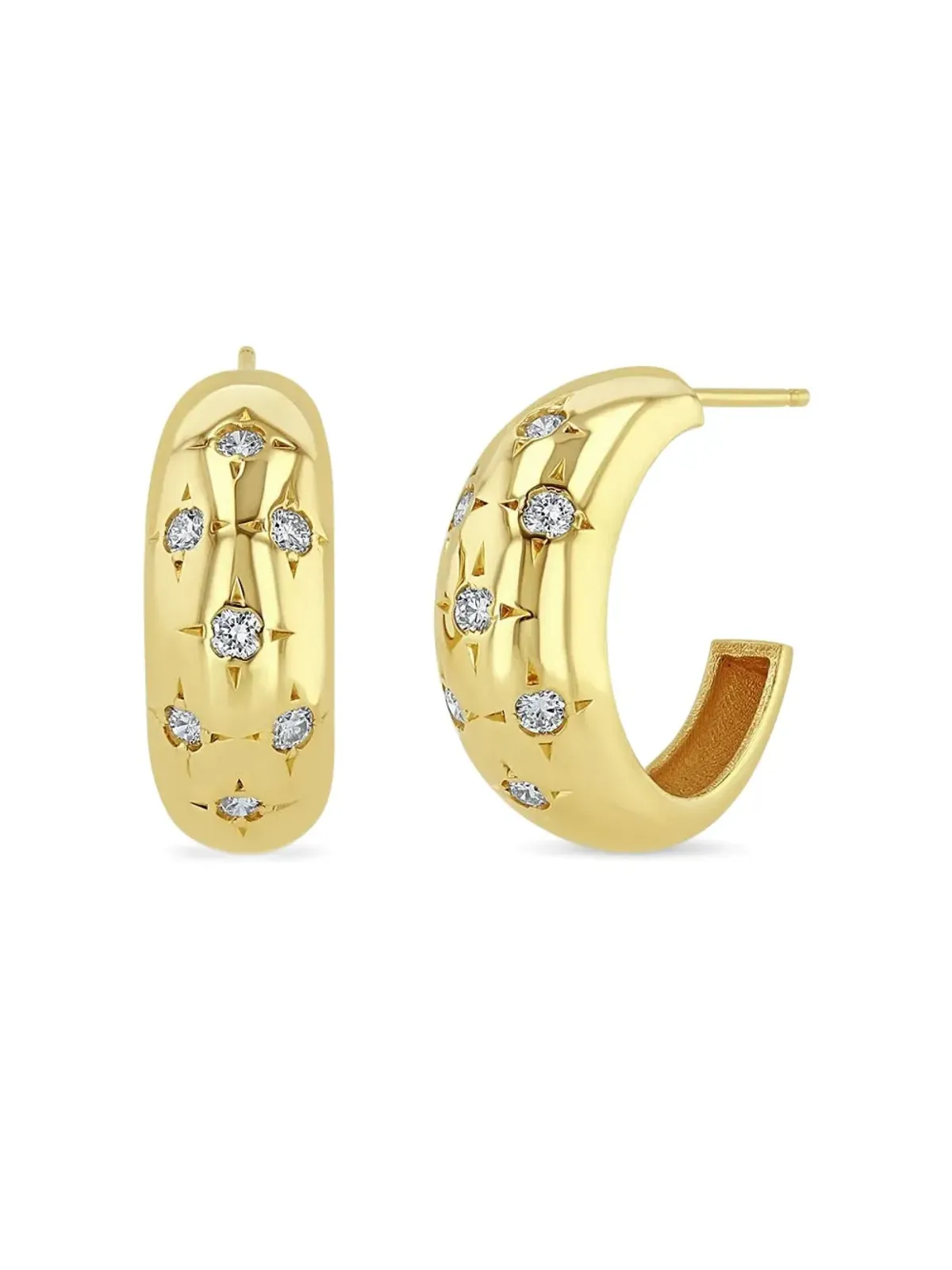 Zoë Chicco 14K イエローゴールド ダイヤモンド スター フープピアス - 画像2