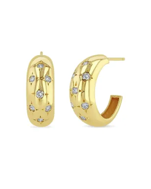 Zoë Chicco 14K イエローゴールド ダイヤモンド スター フープピアス - サムネイル2