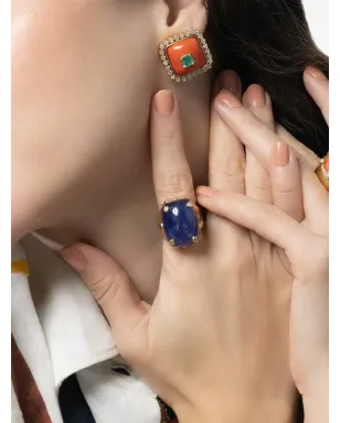DENISE CASSOU 18K イエローゴールド ダイヤモンド コーラル エメラルド イヤリング - サムネイル4