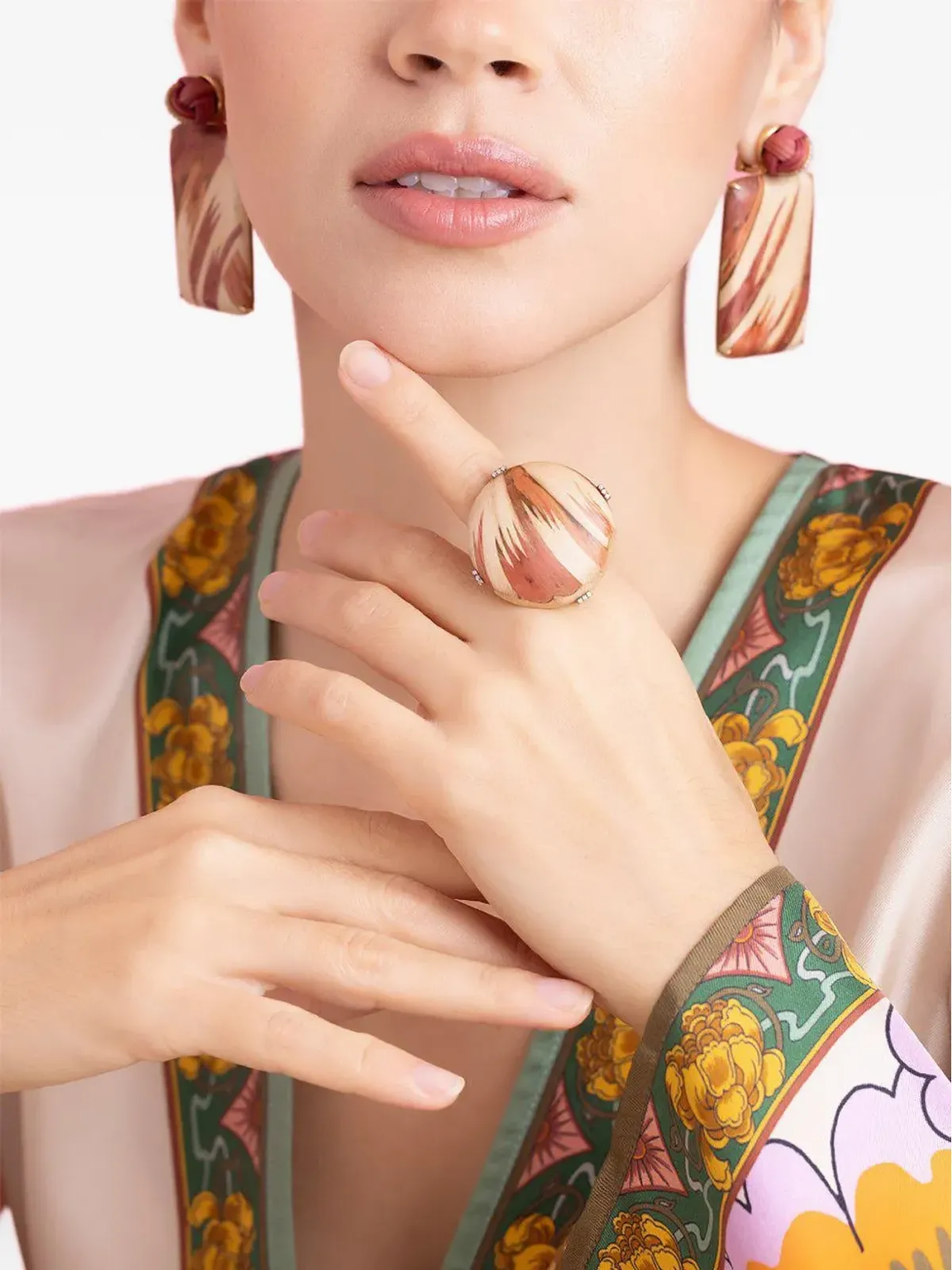 SILVIA FURMANOVICH 18K イエローゴールド マルケトリーデザイン ベゼルセッティング ダイヤモンド リング - オレンジ - 画像2