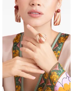 SILVIA FURMANOVICH 18K イエローゴールド マルケトリーデザイン ベゼルセッティング ダイヤモンド リング - オレンジ - サムネイル2