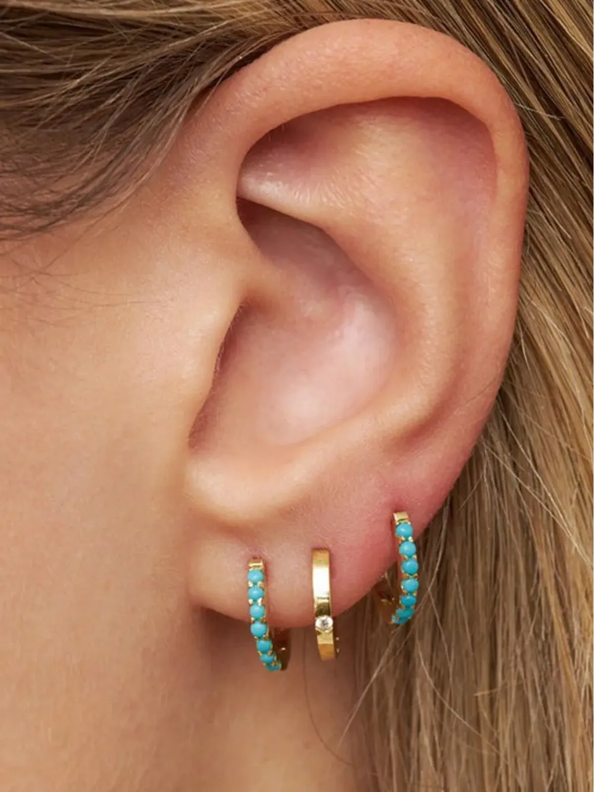 Jennifer Meyer 18k イエローゴールド ターコイズ付き ハグピアス - 画像5