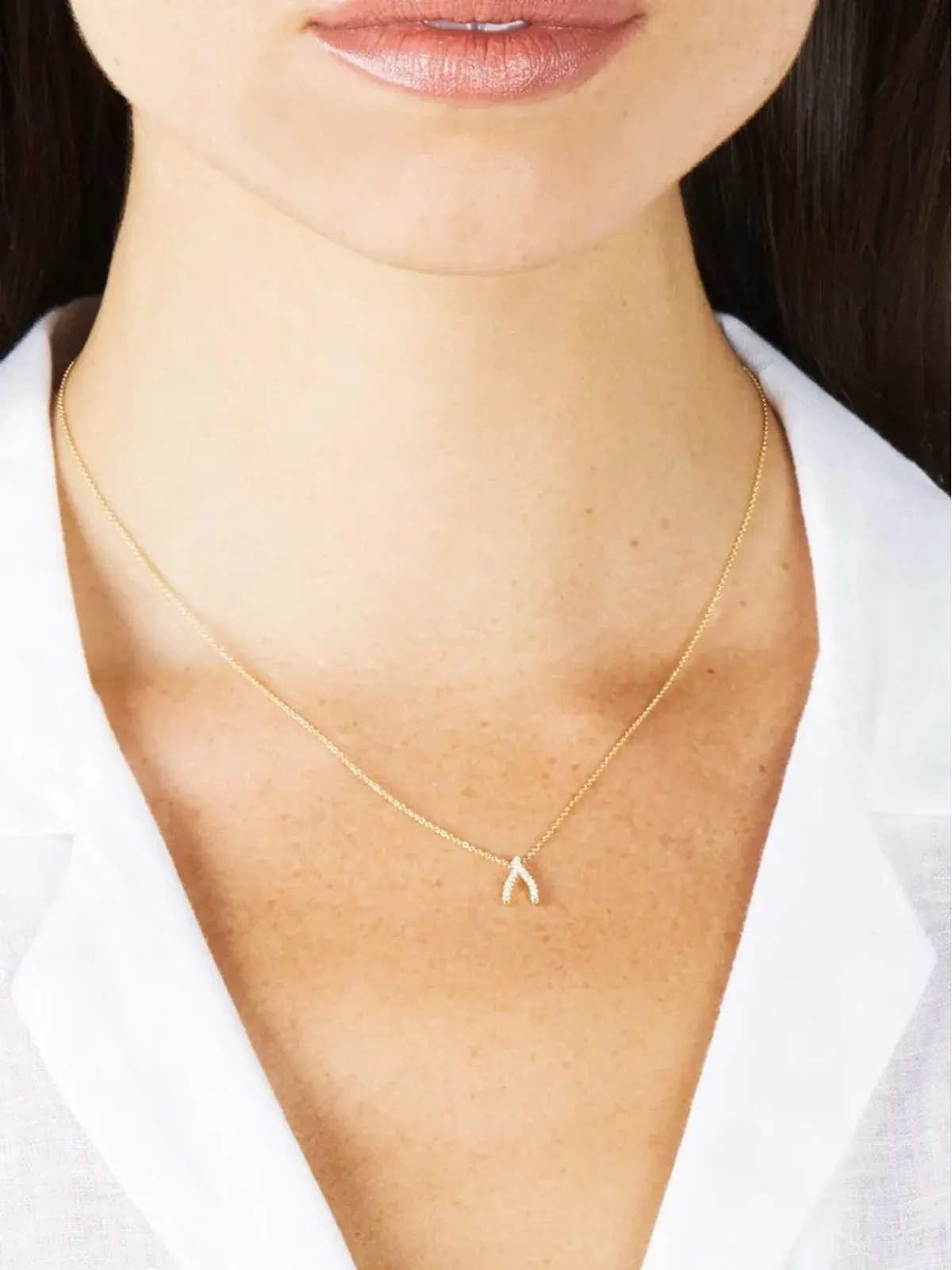 Jennifer Meyer 18kt イエローゴールド ウィッシュボーン ダイヤモンド ネックレス - 画像2