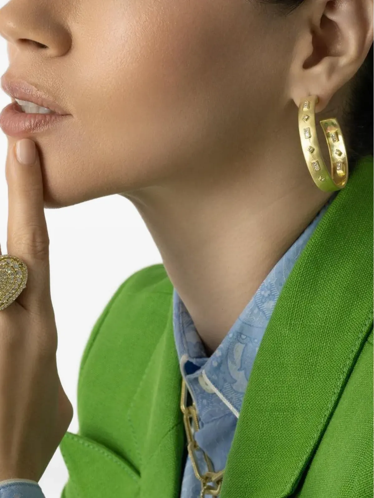 Tanya Farah 18Kイエローゴールド ダイヤモンド ベゼル フープピアス - 画像3