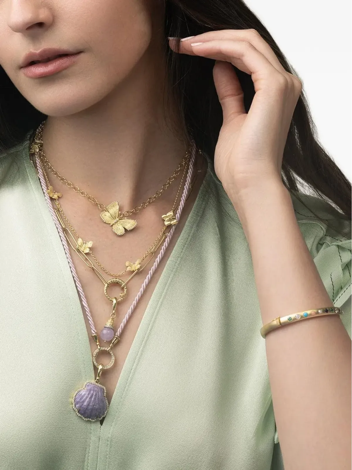 Tanya Farah 18kt イエローゴールド ファイブステーション ダイヤモンド ネックレス - 画像3