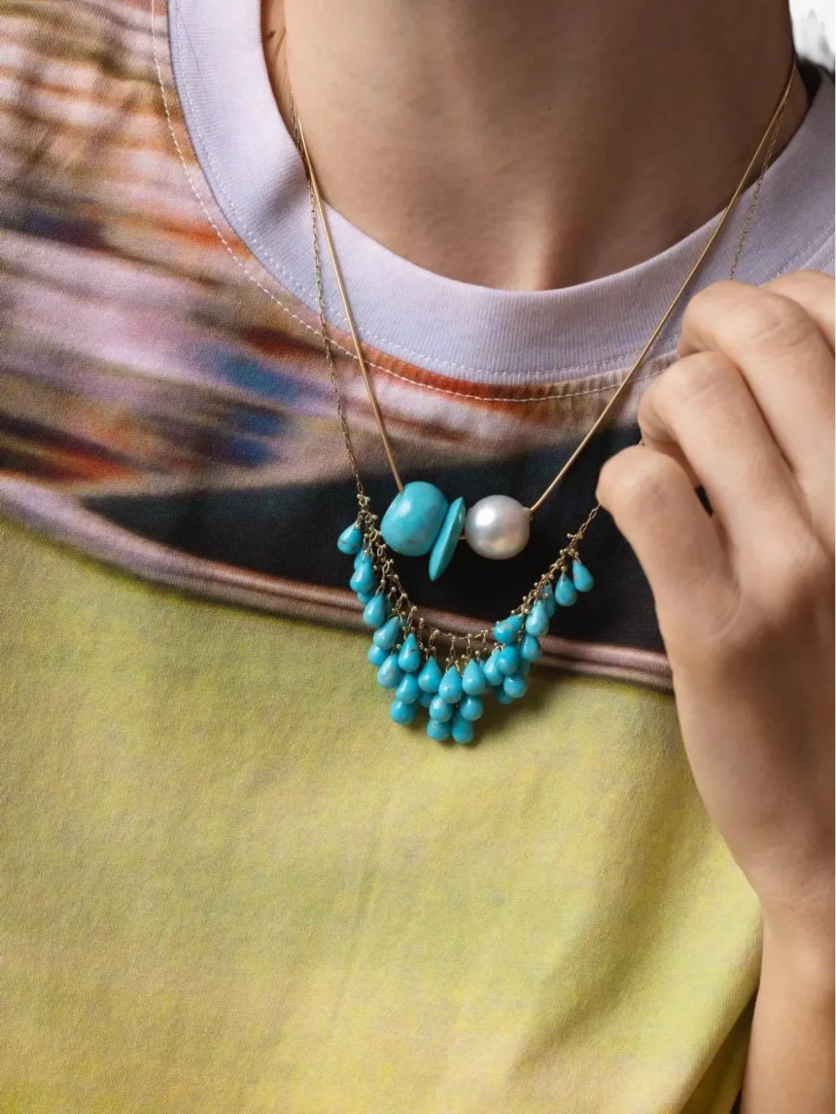 Ten Thousand Things 18K イエローゴールド ターコイズと真珠のネックレス - 画像3