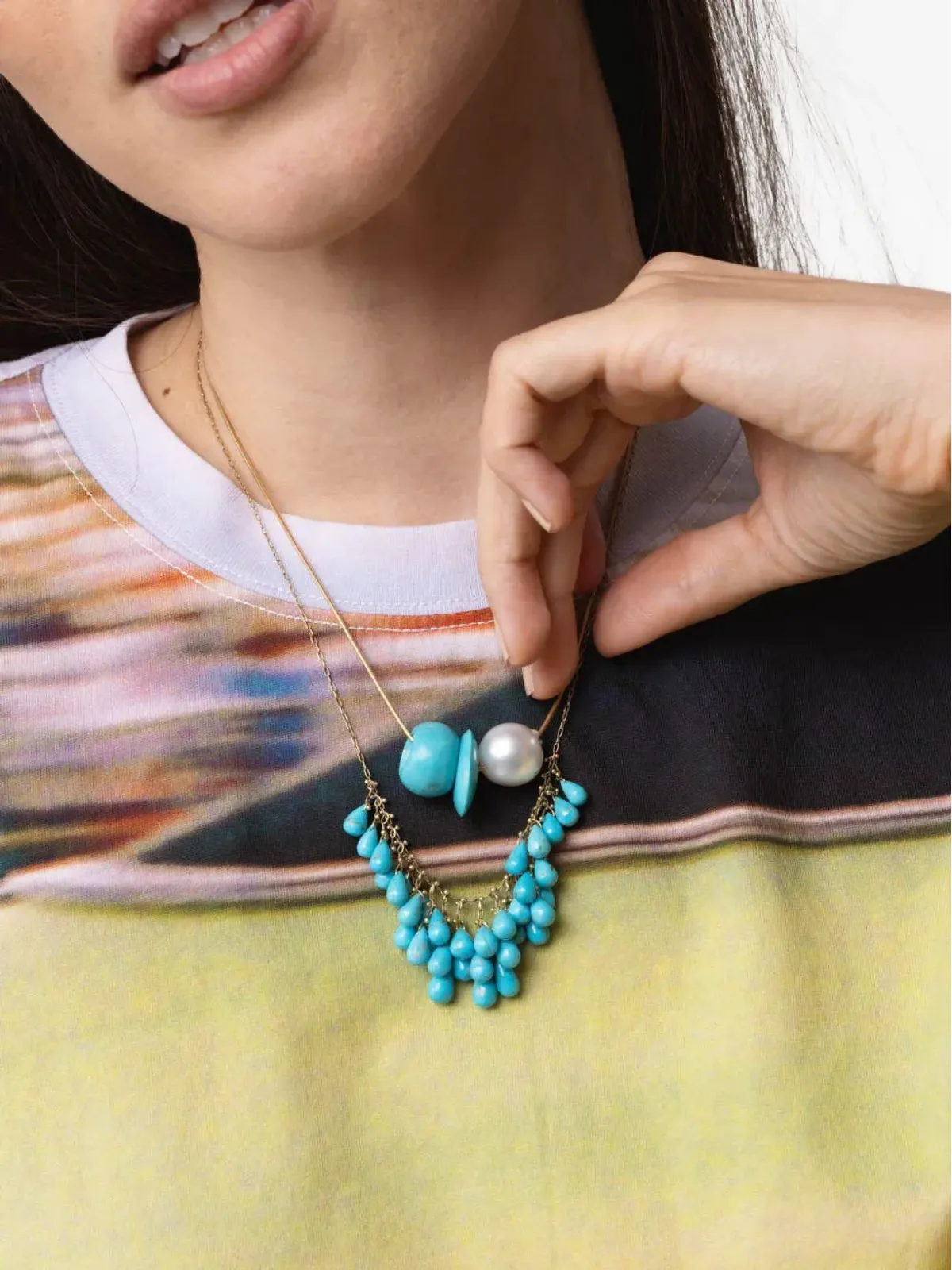Ten Thousand Things 18K イエローゴールド ターコイズと真珠のネックレス - 画像4