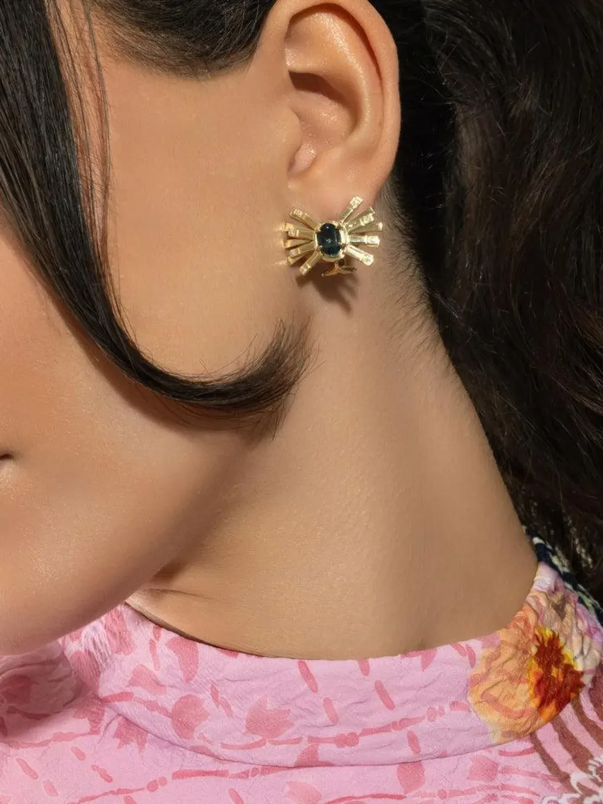 Carol Kauffmann 18K イエローゴールド ブルートパーズ ダイヤモンド ファルファーレ イヤリング - 画像2