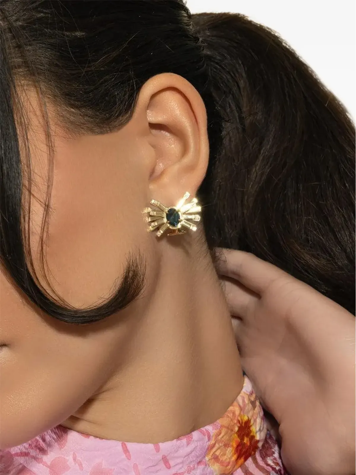 Carol Kauffmann 18K イエローゴールド ブルートパーズ ダイヤモンド ファルファーレ イヤリング - 画像4