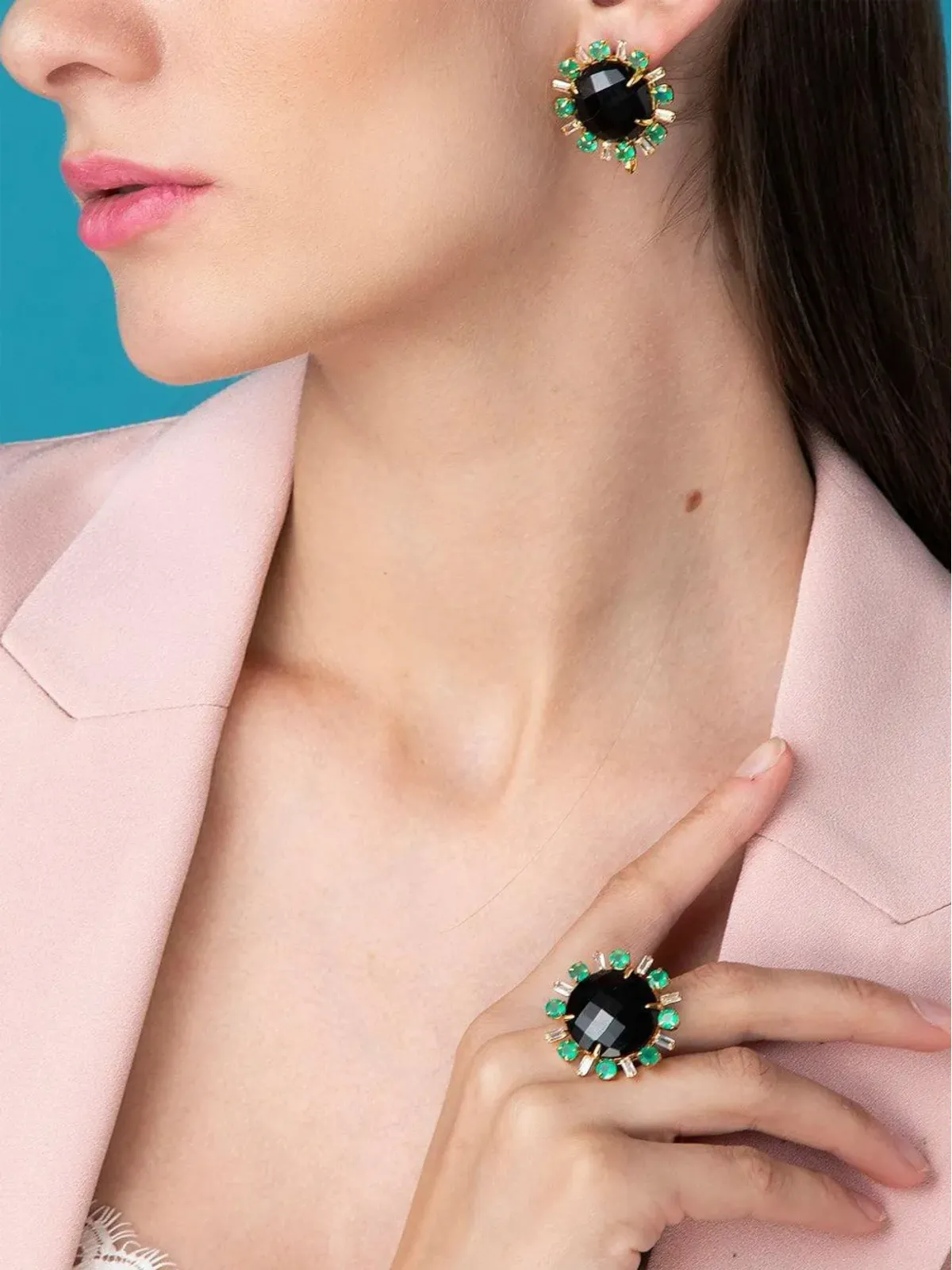 Bounkit Jewelry オニキスとクォーツのボタンピアス - 画像3