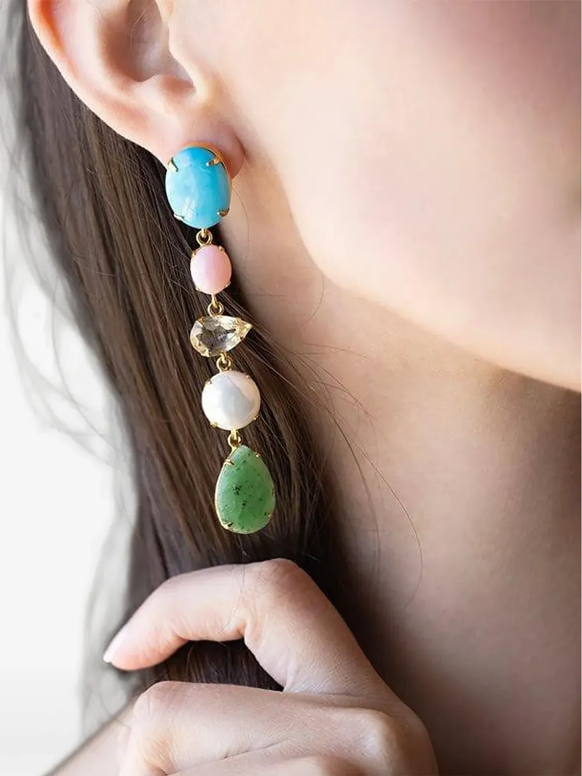 Bounkit Jewelry マルチストーン・ドロップイヤリング - 画像2