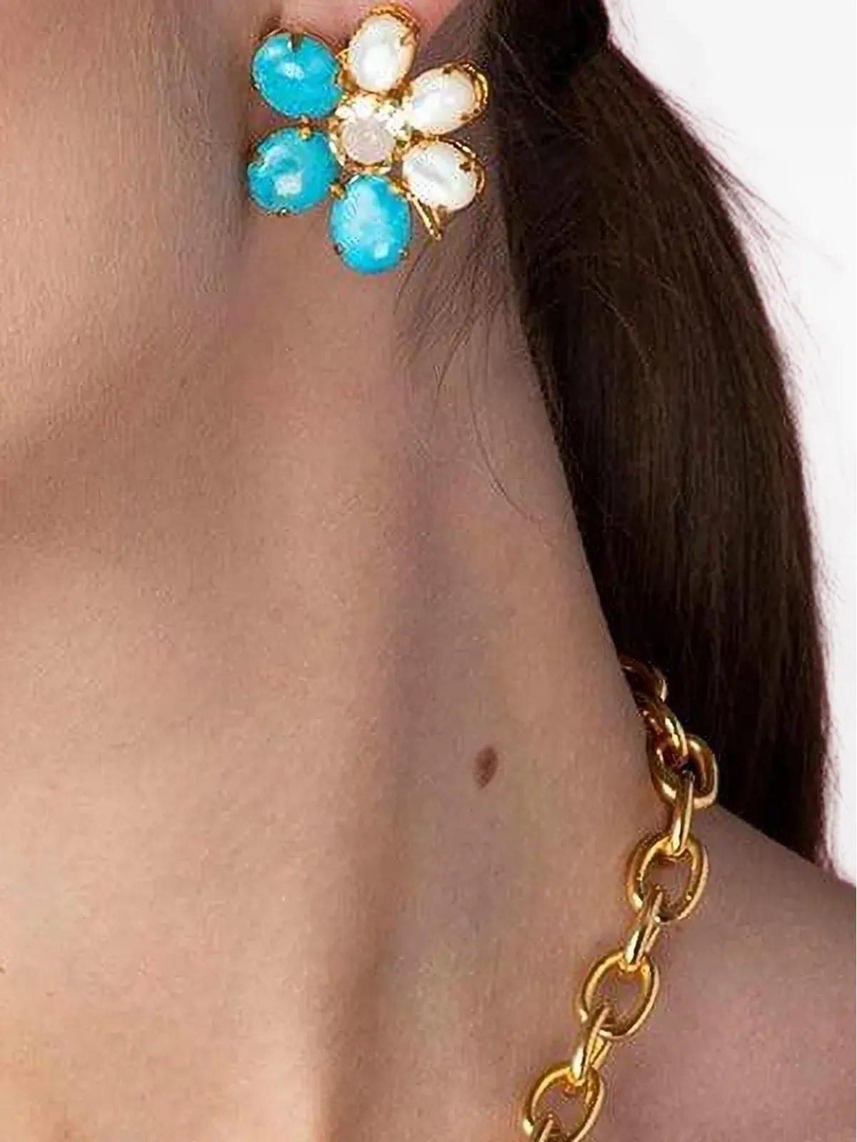 Bounkit Jewelry シトリンと真珠の花モチーフ ピアス - ブルー - 画像2