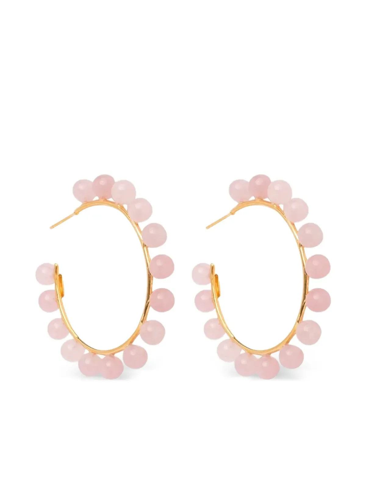 Bounkit Jewelry ローズクォーツ ビーズ付きフープピアス - 画像1
