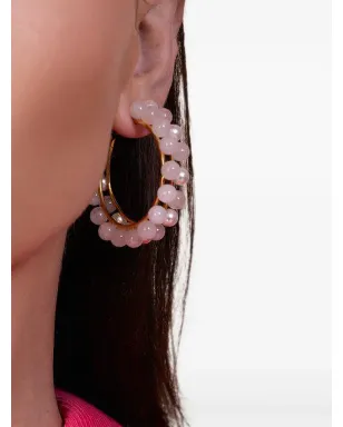 Bounkit Jewelry ローズクォーツ ビーズ付きフープピアス - サムネイル2
