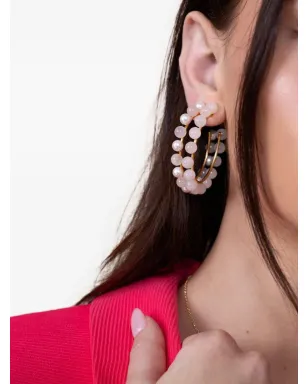 Bounkit Jewelry ローズクォーツ ビーズ付きフープピアス - サムネイル3