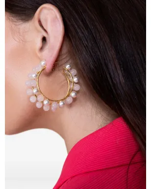 Bounkit Jewelry ローズクォーツ ビーズ付きフープピアス - サムネイル4