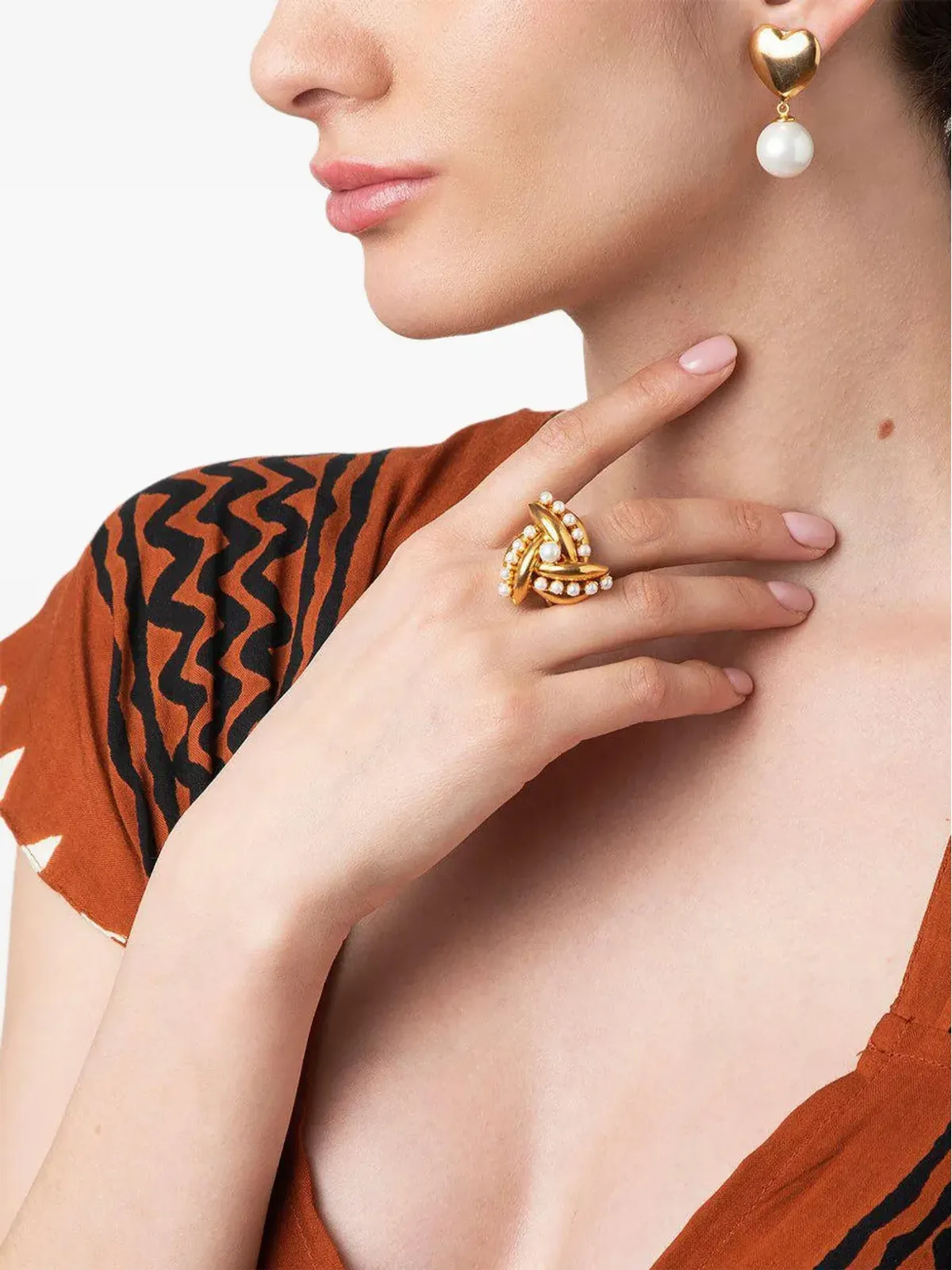 Bounkit Jewelry ハート型パール ドロップ ピアス - 画像3