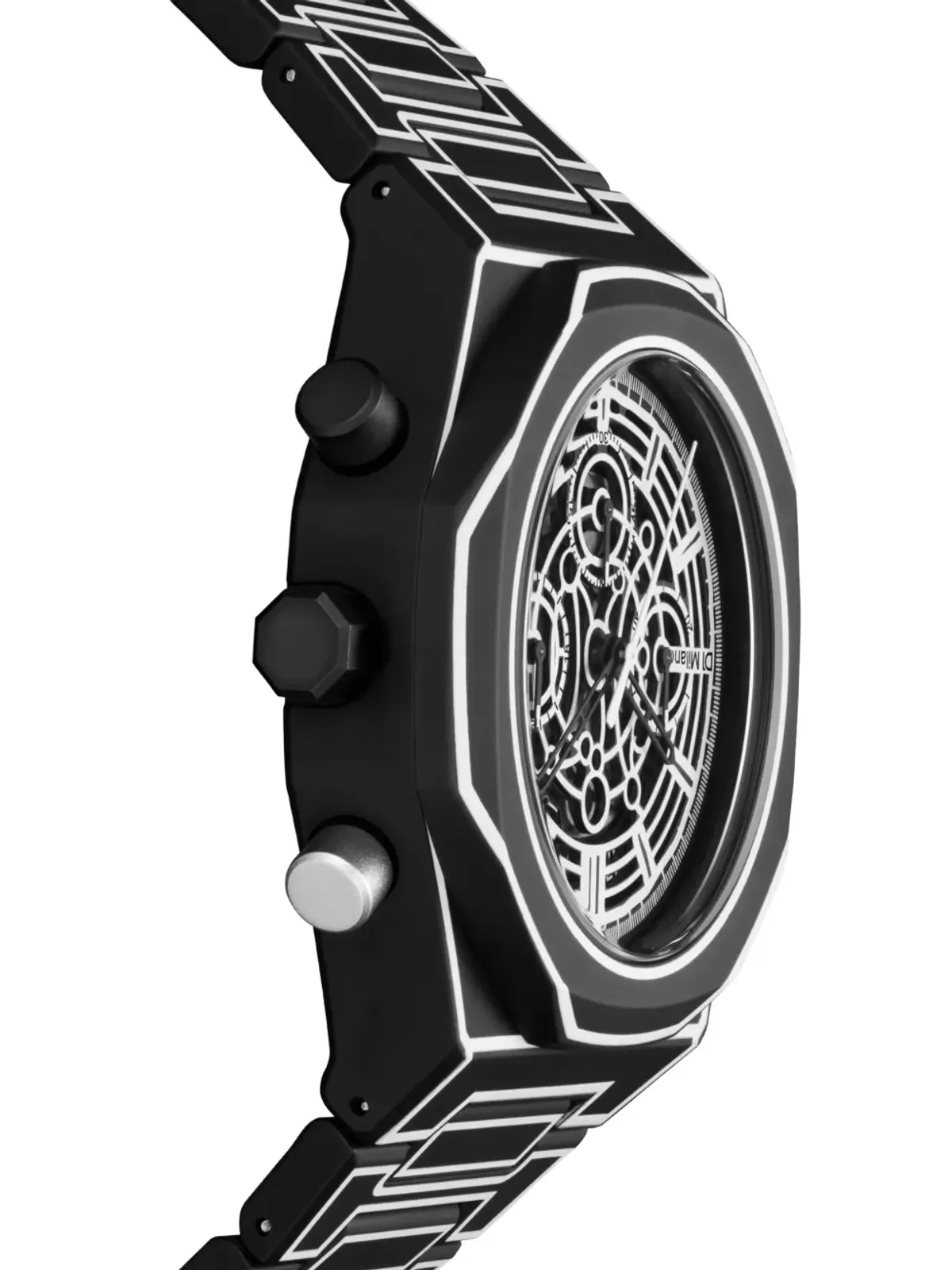 D1 Milano ポリカーボネートケース スケルトン クロノグラフ ブラック - 画像3