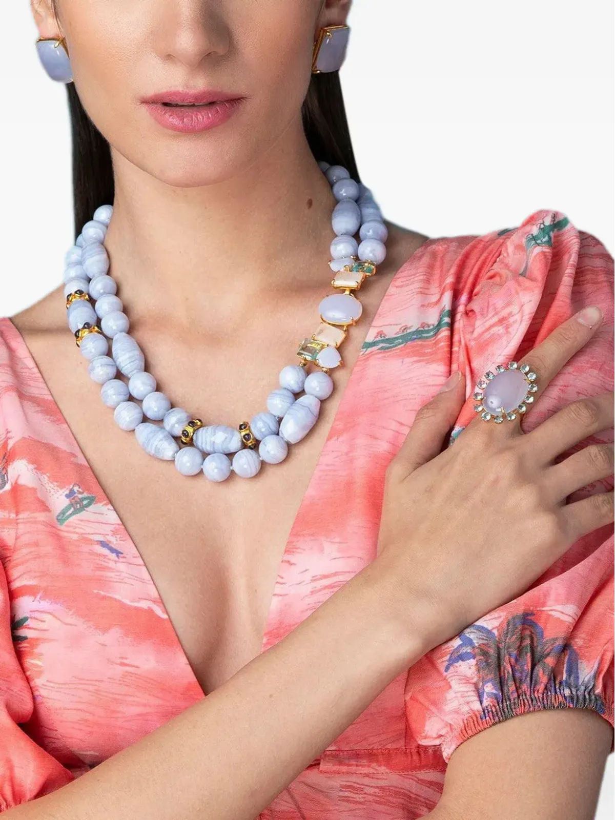 Bounkit Jewelry レースアゲート ネックレス - ブルー - 画像2