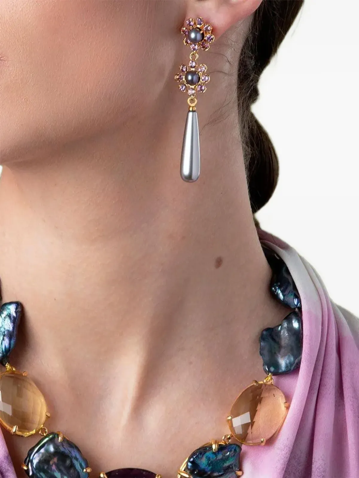 Bounkit Jewelry アメジスト・パール ドロップ イヤリング - 画像2